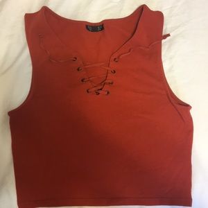 TOP SHOP lace up crop top. Burnt orange